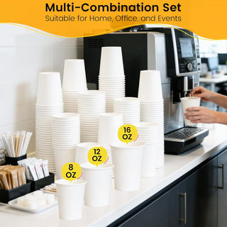 Paper Coffee Cups 12 oz, 100 Pack White Disposable Cups for Hot & Cold Beverages, Sturdy with Leak-Resistant Lining, Ideal for Home, Small Office, Party and Travel