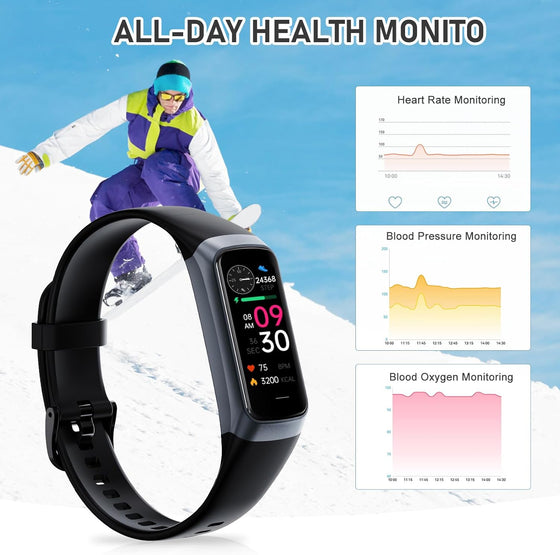 Fitness Tracker with 24/7Heart Rate, Blood Pressure, Sleep Tracking, Calorie, Activity Tracker with 1.1" AMOLED Color Screen, Waterproof Step Tracker for Android iPhones Women Men - hover image