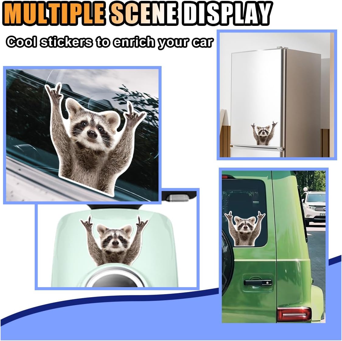 Funny Rocking Raccoon Sticker Decal - Cute Car Window Decal Waterproof Vinyl Sticker, 5.11×4.42 Inch Raccoon Pattern Car Laptop Wall Window Bumper Sticker (1PC)