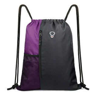 BeeGreen Black Drawstring Backpack Gym Bag For Men Women String Sports Backpack With Water Bottle Mesh Pockets And 2 Zippered Pocket Large Cinch Sackpack Workout Bag 16" x 20"
