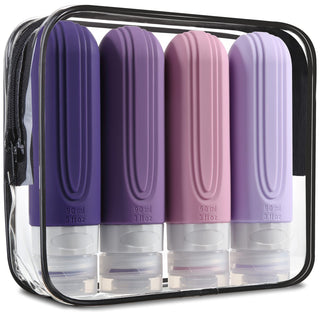 Mrsdry Travel Bottles for Toiletries, Tsa Approved 3oz Travel Size Containers BPA Free Leak Proof Refillable Liquid Silicone Squeezable Travel Accessories for Shampoo Conditioner Lotion (4 Pack)