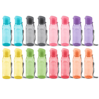 Bulk Set of 4 10oz Multicolor Water Bottles for Kids and Adults - Leak Proof With Carry Strap - Square Reusable for Juice, Drinks - BPA-Free Dishwasher-Safe