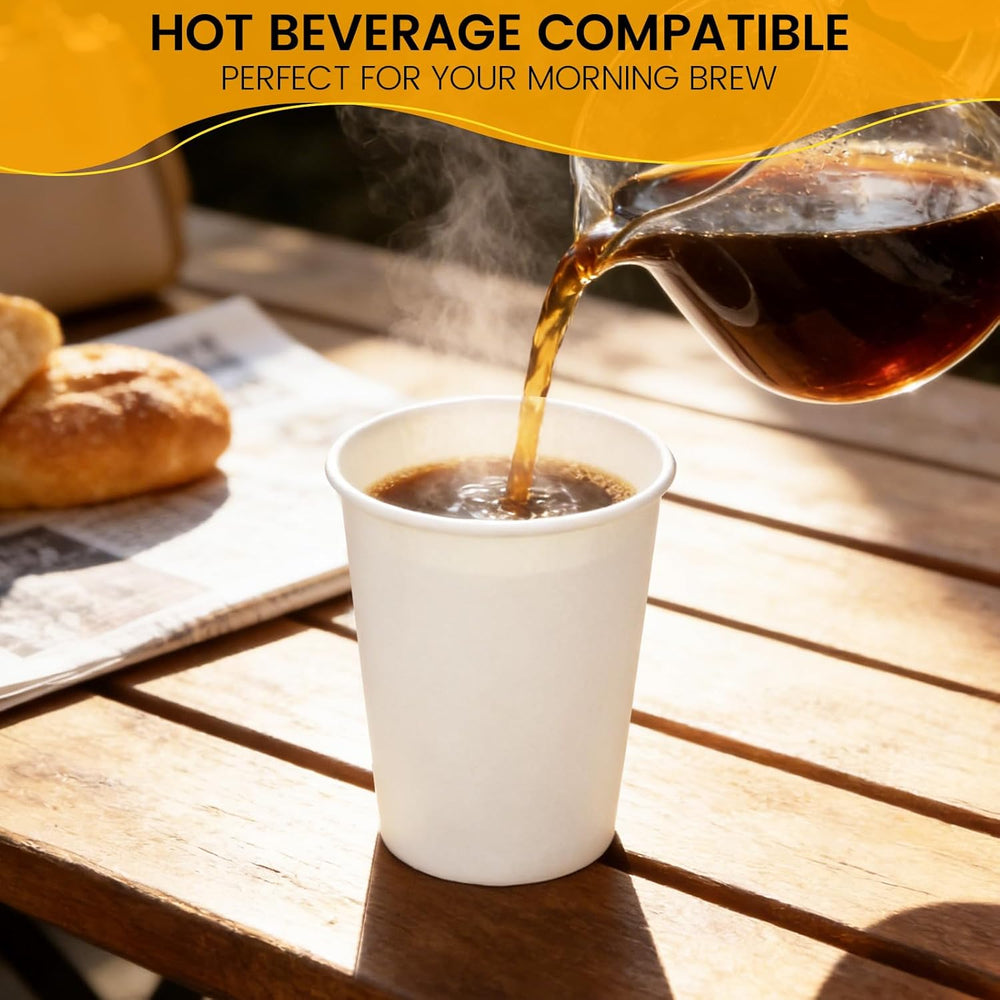 Paper Coffee Cups 12 oz, 100 Pack White Disposable Cups for Hot & Cold Beverages, Sturdy with Leak-Resistant Lining, Ideal for Home, Small Office, Party and Travel