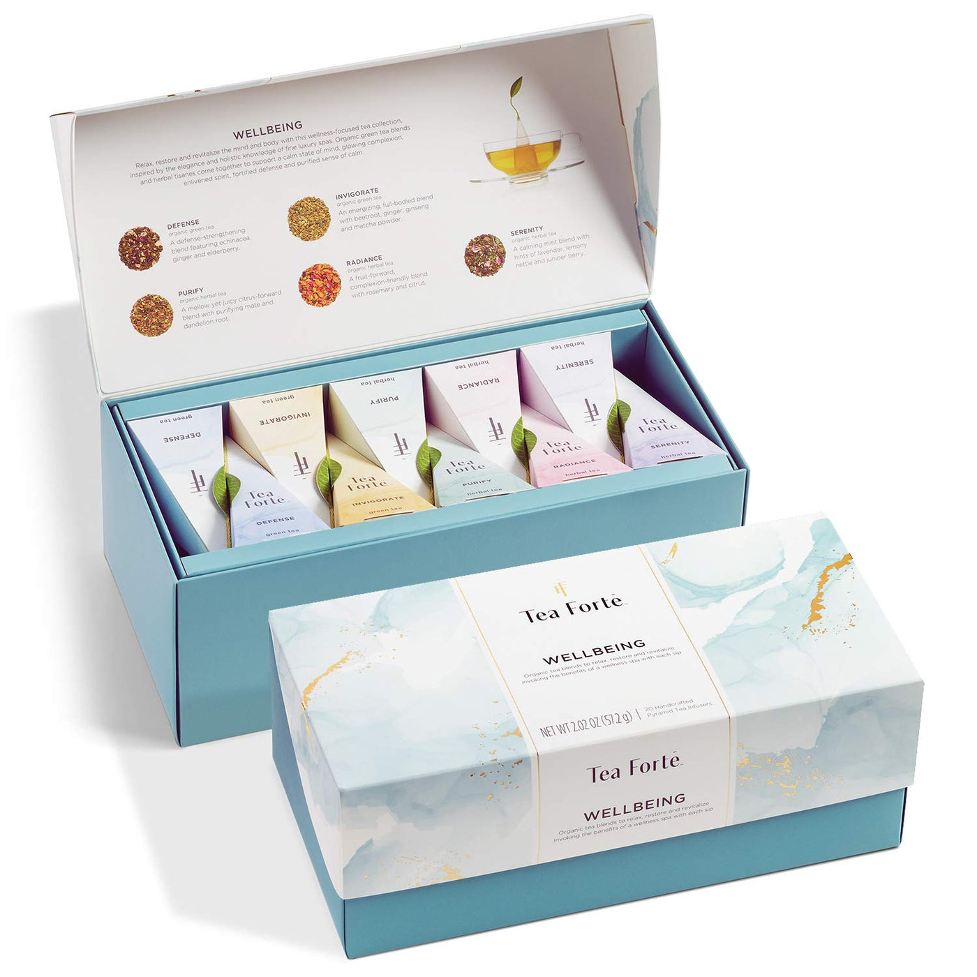 Tea Forte Premium Presentation Box Gift Set Sampler, 20 Count, Assorted Blends Individually Wrapped Handcrafted Pyramid Infuser Bags, Herbal Retreat Tea