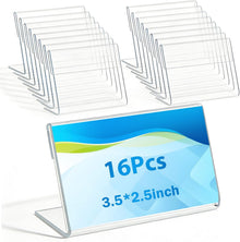 16 PCS 3.5 X 2.5 Inch Acrylic Business Card Holders,Clear Name Display Slant Back Sign Holders Card Stand Organizer for Desk Office Men Women,L Shaped Display Stand,Thickness 0.05inch