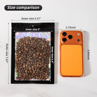 50Pcs Black Holographic Mylar Bags, 5.5x7.8 inch Resealable Foil Zipper Pouches for Gummies, Party Favors, Small Business Packaging