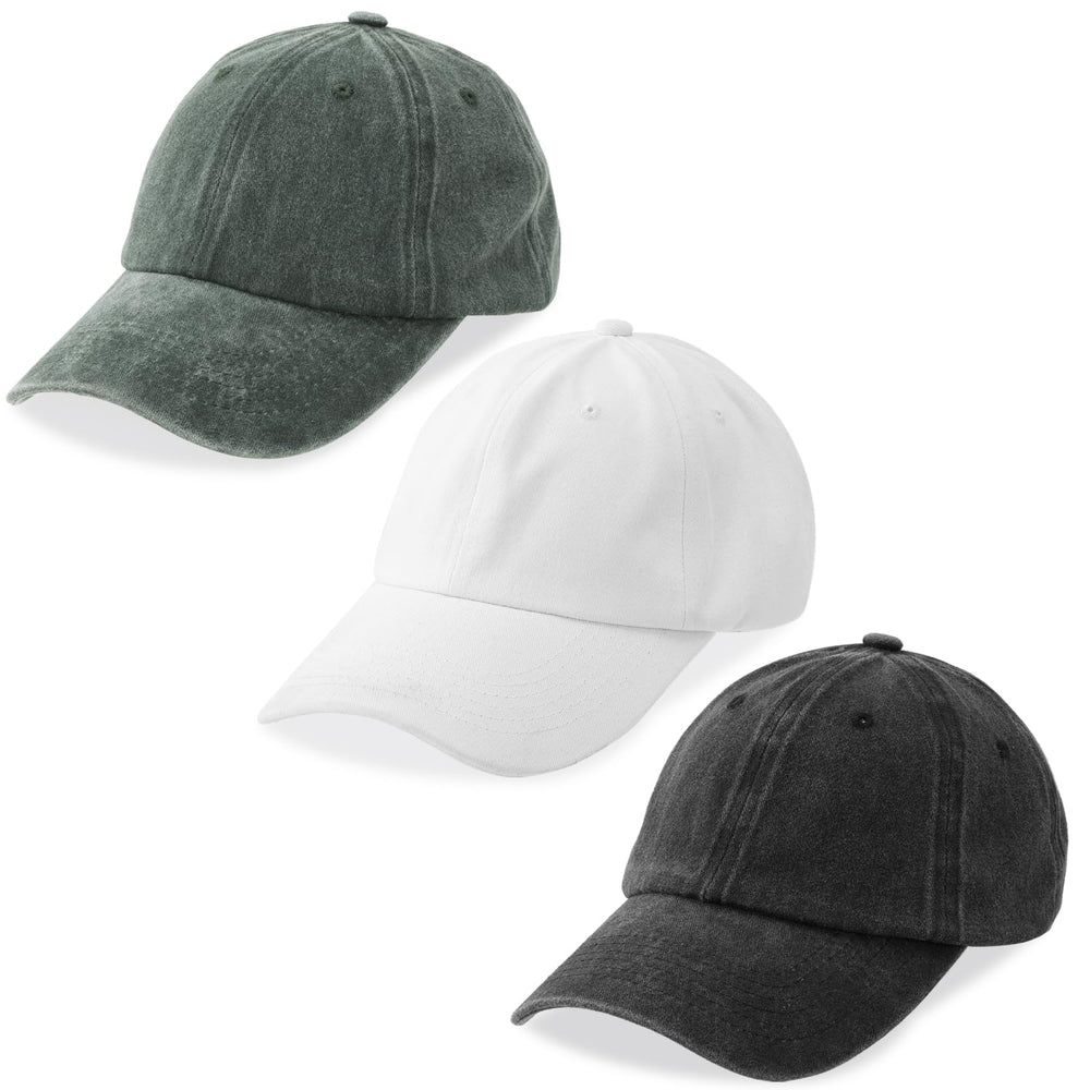 MEINICY 3 Packs Washed-Cotton Plain Baseball Cap, Vintage Adjustable Dad Hats Gift for Men/Women,Unstructured