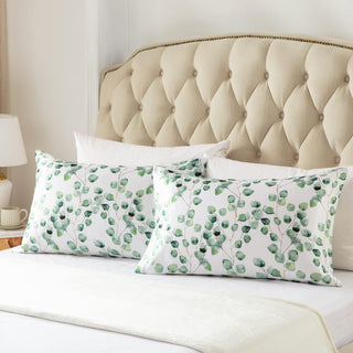 EXQ Home Silky Satin Pillowcase for Hair and Skin,Printed Pillow Cases Standard Size Set of 2 Satin Pillow Case 2 Pack with Envelope Closure(Ink Leaf, 20x26)