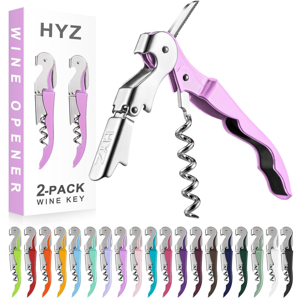 HYZ 2-Pack Wine Opener Waiter Corkscrew, Professional Wine Key for Servers, Bartender with Foil Cutter, Manual Wine Bottle Opener Double Hinged (Pink)