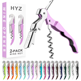 HYZ 2-Pack Wine Opener Waiter Corkscrew, Professional Wine Key for Servers, Bartender with Foil Cutter, Manual Wine Bottle Opener Double Hinged (Pink)