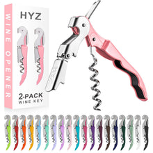 HYZ 2-Pack Wine Opener Waiter Corkscrew, Professional Wine Key for Servers, Bartender with Foil Cutter, Manual Wine Bottle Opener Double Hinged (Pink)