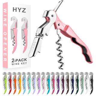 HYZ 2-Pack Wine Opener Waiter Corkscrew, Professional Wine Key for Servers, Bartender with Foil Cutter, Manual Wine Bottle Opener Double Hinged (Pink)