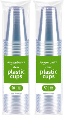 Amazon Basics Small Disposable Clear Plastic Cups, 9oz, 100 Count