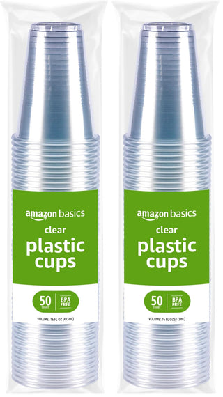 Amazon Basics Small Disposable Clear Plastic Cups, 9oz, 100 Count
