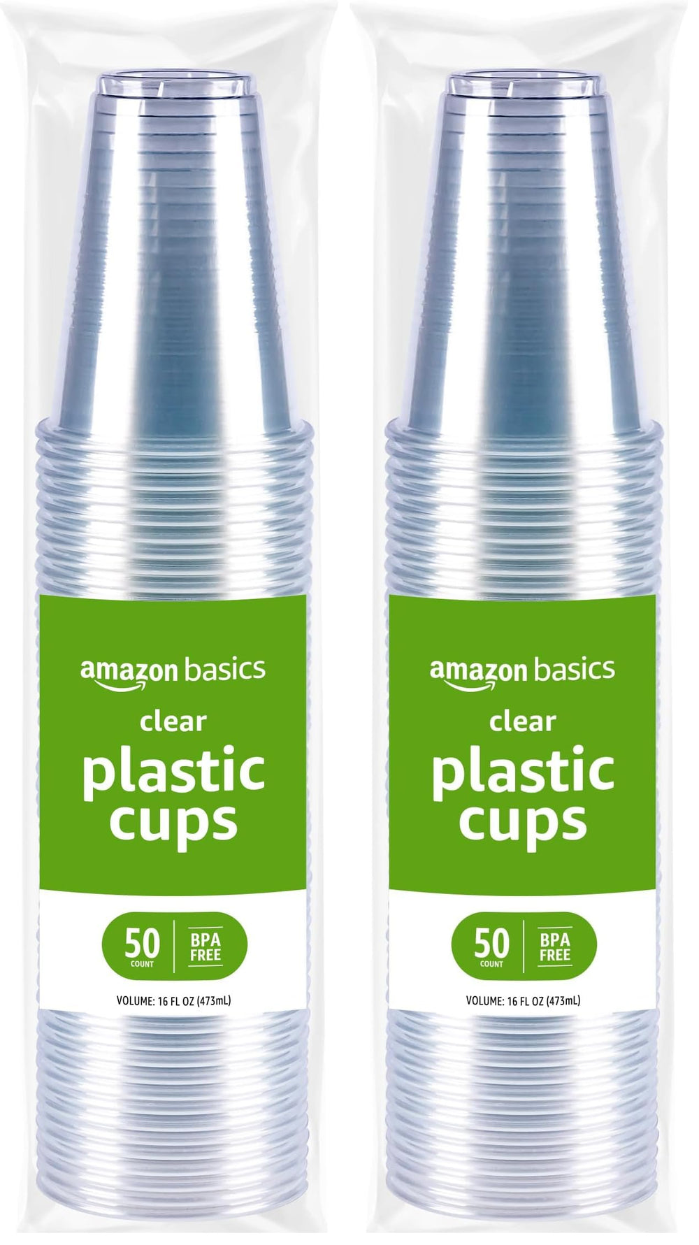 Amazon Basics Disposable Clear Plastic Cups for Cold Drinks, BPA-Free, Easy to Hold, 16oz, 50 Count