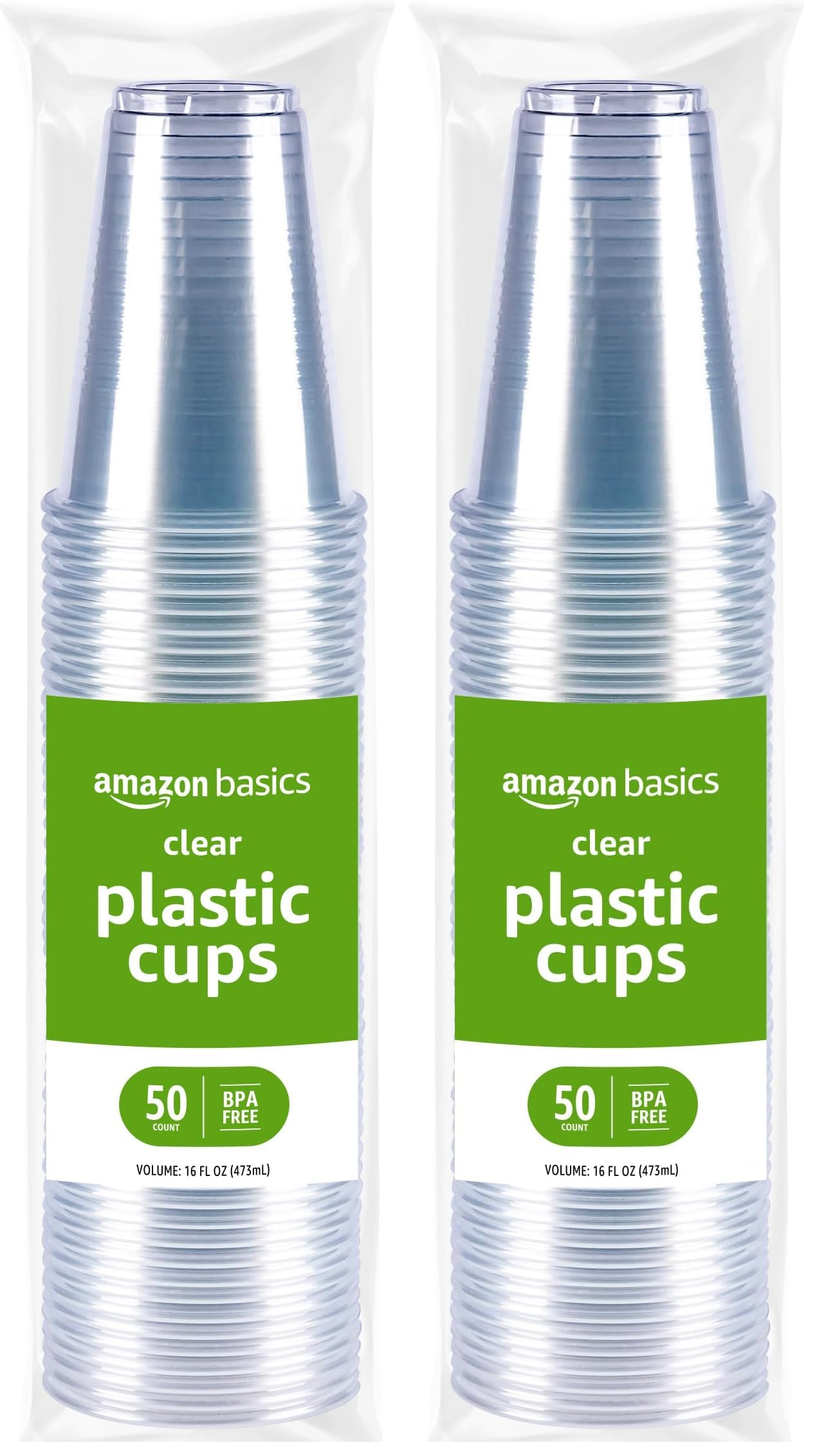 Amazon Basics Disposable Clear Plastic Cups for Cold Drinks, BPA-Free, Easy to Hold, 16oz, 50 Count