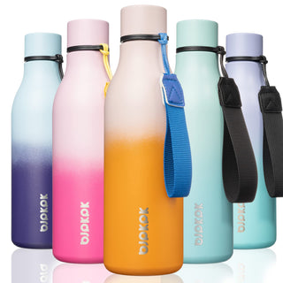 BJPKPK Insulated Water Bottles, 18 oz Stainless Steel Metal Water Bottle with Strap, BPA Free Leak Proof Jugs, Mugs, Flasks, Reusable Thermal Flasks for Sports & Travel, Orange