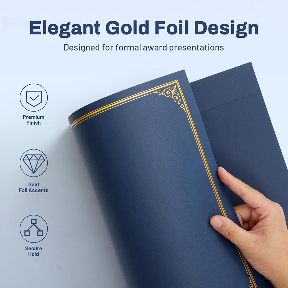 SUNEE 10 Packs Navy Blue Certificate Holders, 250gsm, for 8.5x11 Award Certificates, Certificate Covers with Gold Foil Border