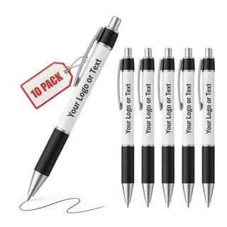Personalized Ballpoint Pens, Customizable Writing Pens with Photo, Name or Text, Black Ink, Rubber Grip, Retractable, White, for Desk Accessories, Gifts, Party Favors, School Supplies