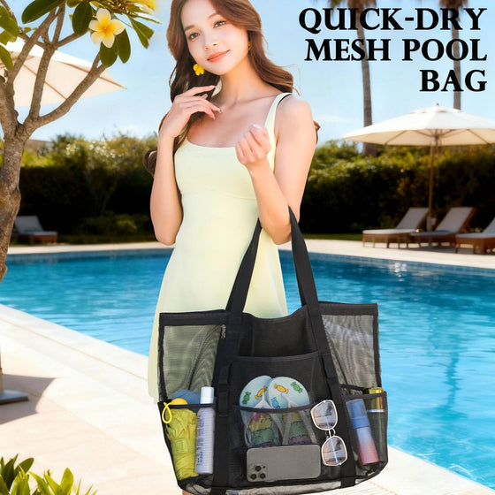 Fammart Mesh Beach Bag for Women, Large Beach Toy Pool Bag with Zipper Pocket, SandProof Cruise Essentials 2026 Family Travel - hover image