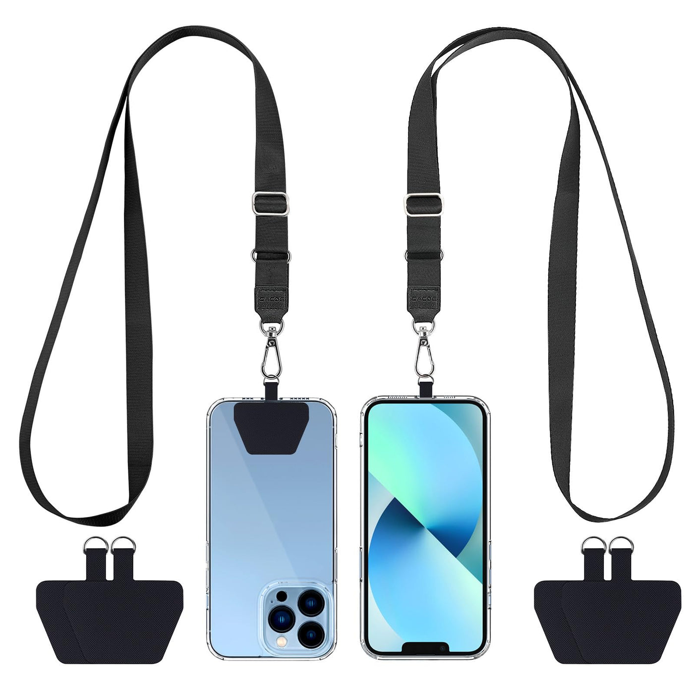 CACOE Phone Lanyard 2 Pack-2× Adjustable Neck Strap,2× Phone Patches,Universal Cell Phone Multifuctional Patch Lanyards Compatible with Most Smartphones(Black+Gray)