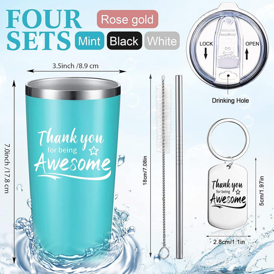 Sieral 8 Pieces Thank You for Being Awesome Tumbler, Thank You Supplies for Women Men 20oz Insulated Stainless Steel Travel Tumbler with Lid and Straw Appreciation Gift with Keychain (Classic Color) - hover image
