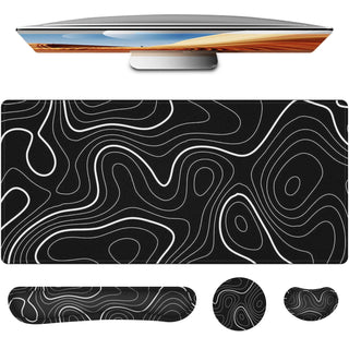 Keyboard Mouse Pad Set,Large Gaming Mouse Pad+Keyboard Wrist Rest+Wrist Rest+Coaster,Computer Desk pad Set Wrist Support for Office Desktop Laptop. (35.4" x 15.7") Extended Desk Mat (Floral)