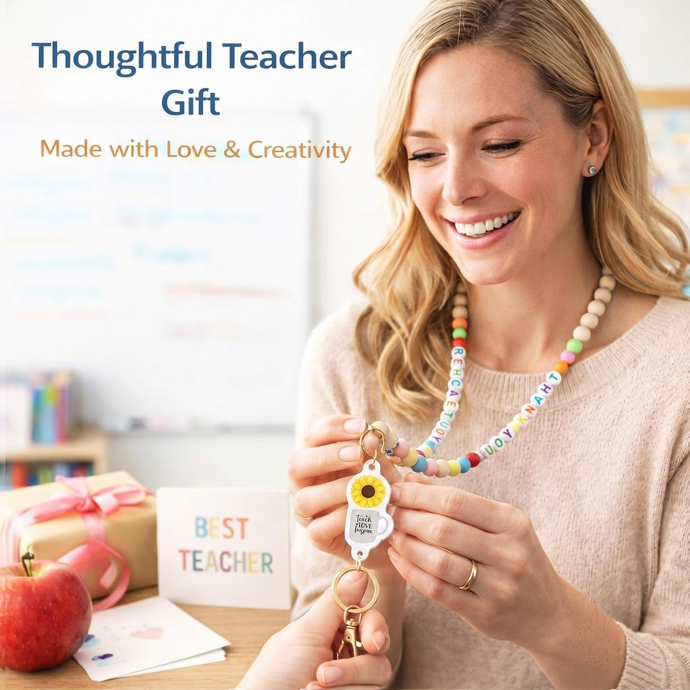 Tondiamo 1321 Pcs DIY Teacher Lanyard Making Kit 6 Sets Personalized Lanyards Making Kit for ID Badges Back to School DIY Name Bead Bag Charm for Back to School Supplies Gifts(Classic)