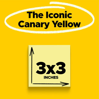 Post-it 100% Recycled Paper Super Sticky Notes, Canary Yellow, 3 in. x 3 in., 5 Sticky Note Pads, 70 Sheets per Pad, Back to School Supplies and Office Products