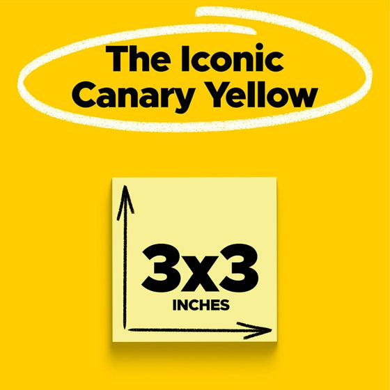 Post-it 100% Recycled Paper Super Sticky Notes, Canary Yellow, 3 in. x 3 in., 5 Sticky Note Pads, 70 Sheets per Pad, Back to School Supplies and Office Products - hover image