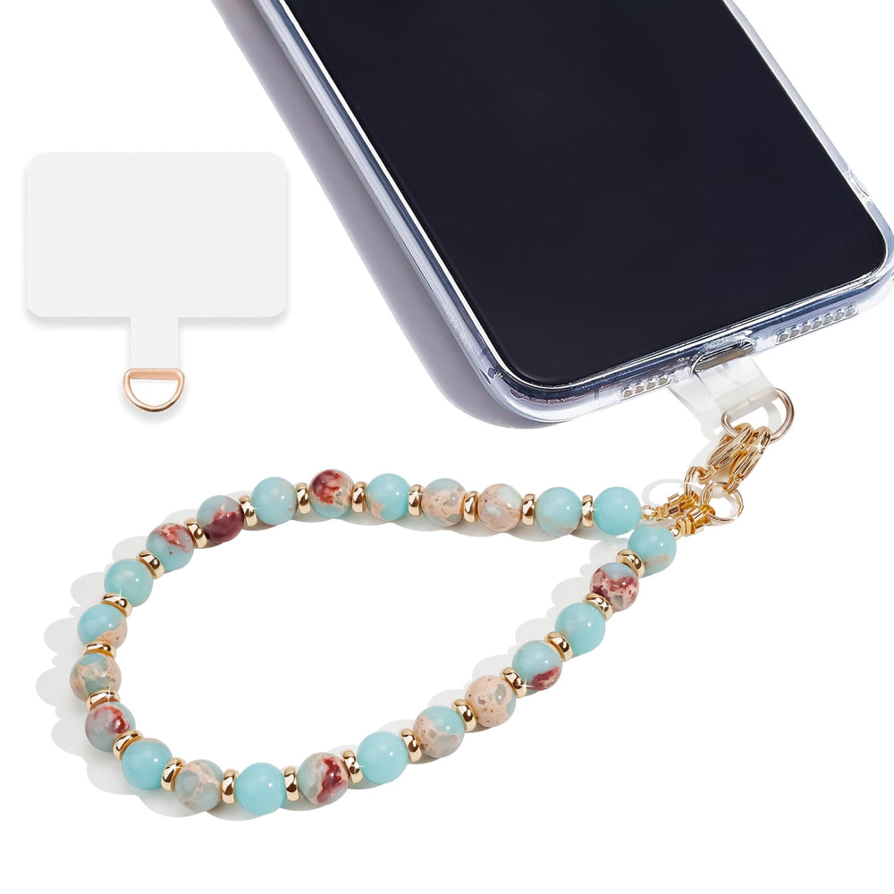 Marble Beaded Phone Wrist Strap,Detachable Phone Bracelet Strap with Tether Tab,Hands-Free Wristlet Strap (Rose Quartz)