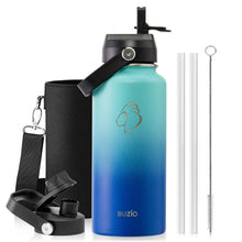 BUZIO 40oz Insulated Water Bottle, Triple Wall Vacuum Stainless Steel Water Flask with 2 lids, Lead-Free BPA-Free Straw Lid Sports Canteen Jug, Cold 48H & Hot 24H- Black