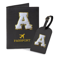 COSHAYSOO Purple Passport Cover Holder and Initial Luggage Tag Set TSA Approved with Personalized Monogram Chenille Letter Patch for Women Teen Girls, Cute Travel Bag Suitcase Identifier (A)