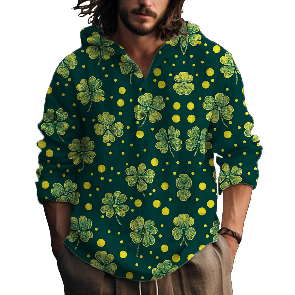 MARSVOVO Hooded Long Sleeve Shirt Men Fashion Graphic Button Up Lightweight Big and Tall Casual Vacation Shirts for Men