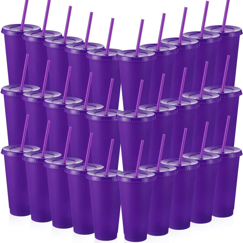 Honeydak 15 Pack Tumbler with Straw and Lid Bulk Cups for Gifts Water Bottle Iced Coffee Travel Mug Cup Reusable Plastic Tumblers for Party Birthdays 24-27 oz (Solid Color)