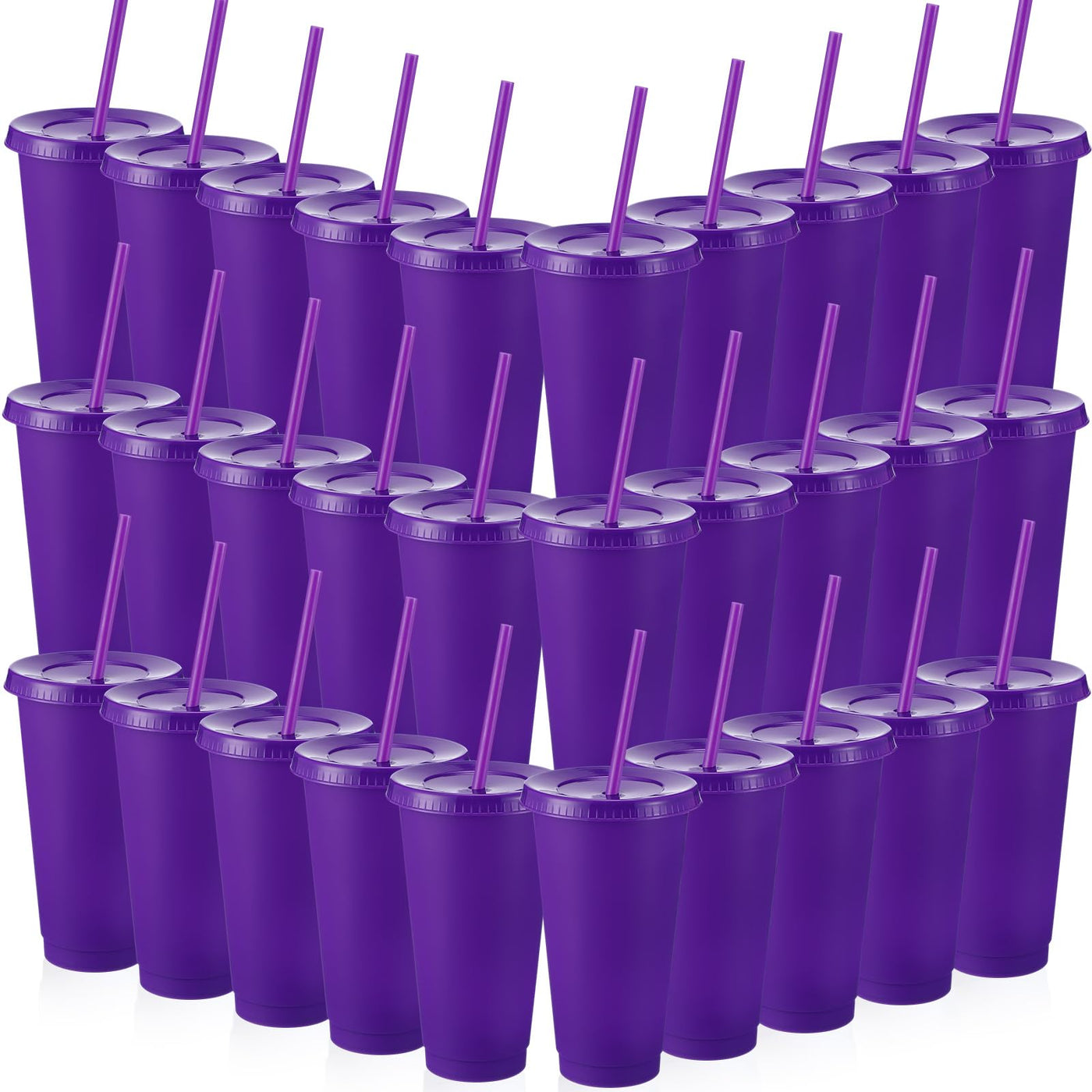 Honeydak 15 Pack Tumbler with Straw and Lid Bulk Cups for Gifts Water Bottle Iced Coffee Travel Mug Cup Reusable Plastic Tumblers for Party Birthdays 24-27 oz (Solid Color)