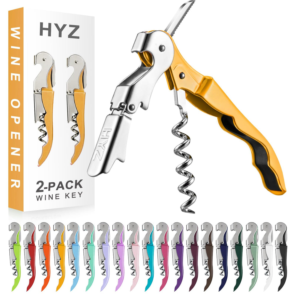 HYZ 2-Pack Wine Opener Waiter Corkscrew, Professional Wine Key for Servers, Bartender with Foil Cutter, Manual Wine Bottle Opener Double Hinged (Pink)
