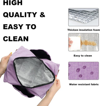 Joymee Lunch Bag Women, Reusable Leakproof Insulated Lunch Box- Purple | Large Capacity, Bottle Holder & Side Pockets, Leakproof Insulated Design, for Work, Travel, Picnic, for Adult