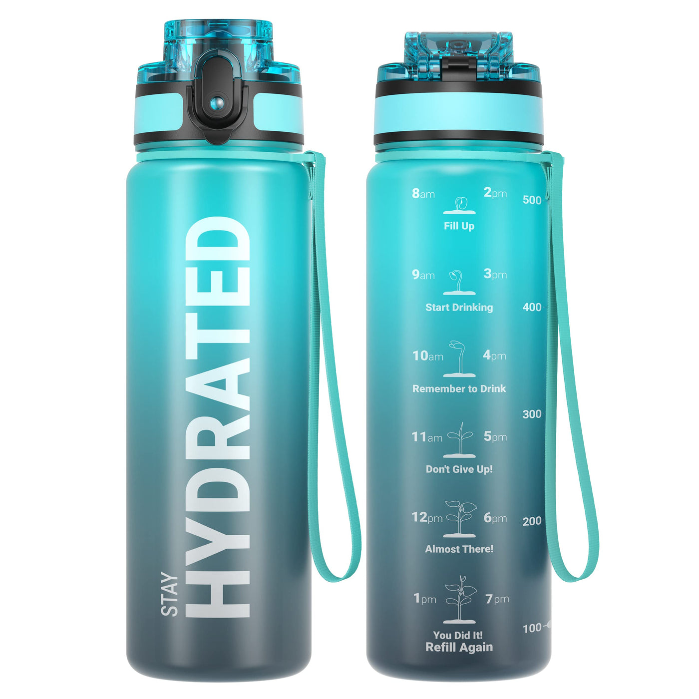 Sahara Sailor Water Bottle 32oz, Durable and Leakproof Water Bottles Motivational with Time Marker, Tritan, BPA Free, Wide Mouth with Easy Clean Brush for Gym, Travel, Home, School, Office (1 Bottle)