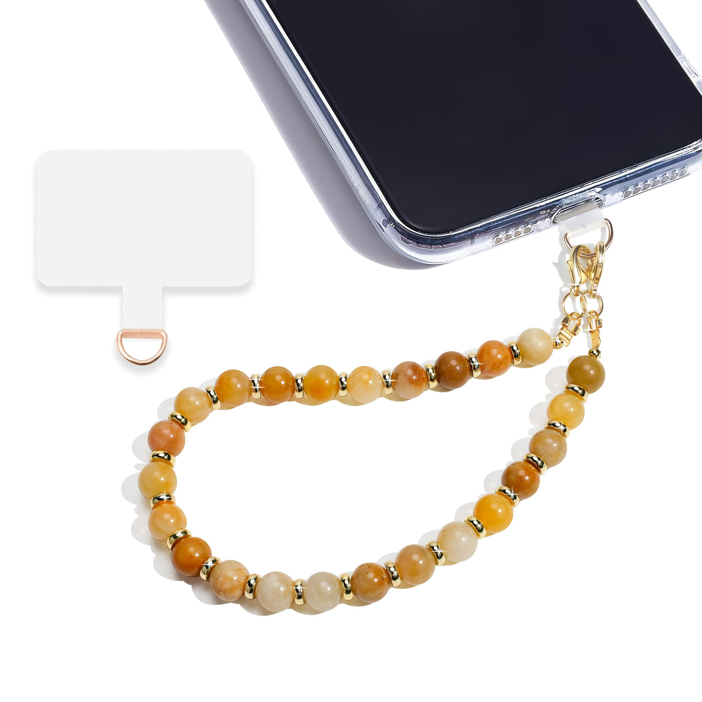 Marble Beaded Phone Wrist Strap,Detachable Phone Bracelet Strap with Tether Tab,Hands-Free Wristlet Strap (Rose Quartz)