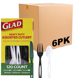 Glad Clear Disposable Cutlery Set with Heavy Duty Plastic Forks, Knives, and Spoons, Reusable Dishwasher Safe Plastic Utensils for Parties and Everyday Use, 240 Count