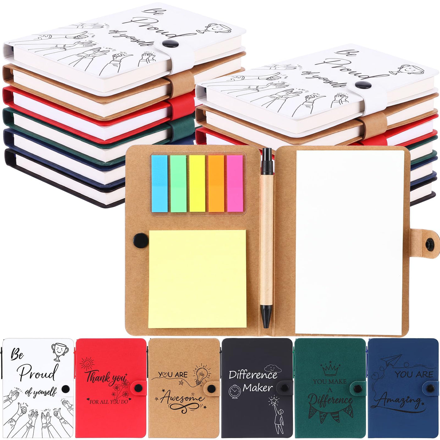 Resurhang 36 Pack Appreciation Gifts Bulk Inspirational Spiral Notebook with Sticky Note Pen, Note Pads Motivational Journals Thank You Gifts for Employee Volunteer Teacher Nurse Team (Pattern)