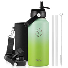BUZIO 40oz Insulated Water Bottle, Triple Wall Vacuum Stainless Steel Water Flask with 2 lids, Lead-Free BPA-Free Straw Lid Sports Canteen Jug, Cold 48H & Hot 24H- Black