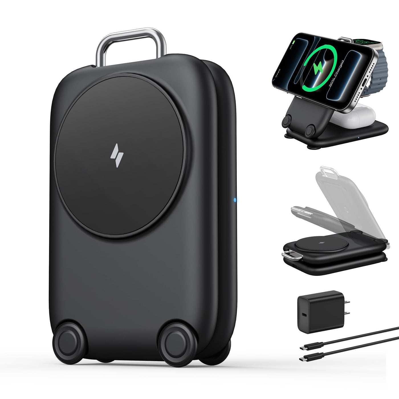 PaktVault 2026 Traveling Fast Wireless Charging Station for Apple Devices, Magnetic 3 in 1 MagSafe Charger Stand for iPhone 17 16 15 14 13 12 Pro Max Plus Air, Apple Watch&Air pods Pro-Gift for Her