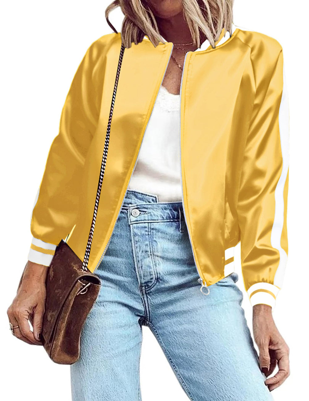 Zeagoo Women's Bomber Jacket Lightweight Zip Up Jacket Casual Striped Jacket Coat Outerwear Windbreaker with Pockets