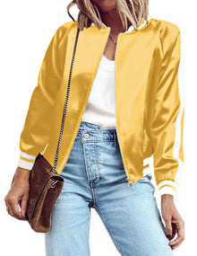 Zeagoo Women's Bomber Jacket Lightweight Zip Up Jacket Casual Striped Jacket Coat Outerwear Windbreaker with Pockets