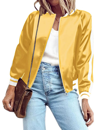 Zeagoo Women's Bomber Jacket Lightweight Zip Up Jacket Casual Striped Jacket Coat Outerwear Windbreaker with Pockets
