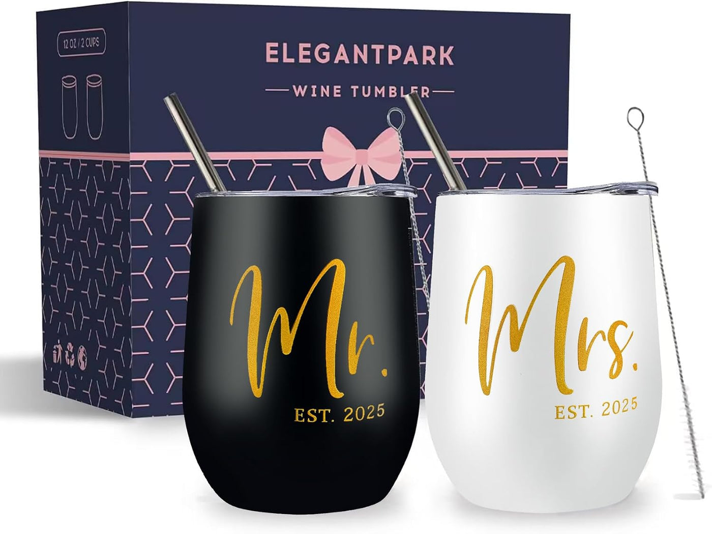 ELEGANTPARK Mr and Mrs Gifts Wedding Gifts for Women Mr&Mrs Wine Tumbler Mrs. 2025 Bag Set Newlyweds Engagement Present for Bride and Groom