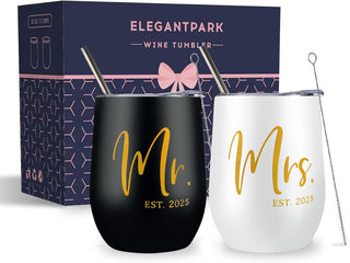 ELEGANTPARK Mr and Mrs Gifts Wedding Gifts for Women Mr&Mrs Wine Tumbler Mrs. 2025 Bag Set Newlyweds Engagement Present for Bride and Groom