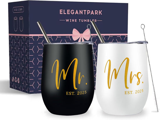 ELEGANTPARK Mr and Mrs Gifts Wedding Gifts for Women Mr&Mrs Wine Tumbler Mrs. 2025 Bag Set Newlyweds Engagement Present for Bride and Groom - hover image